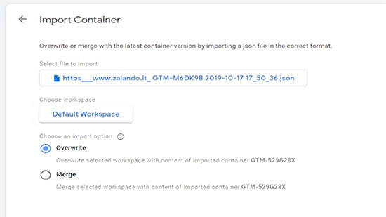Istruzioni Spy Tool step 2: importa container